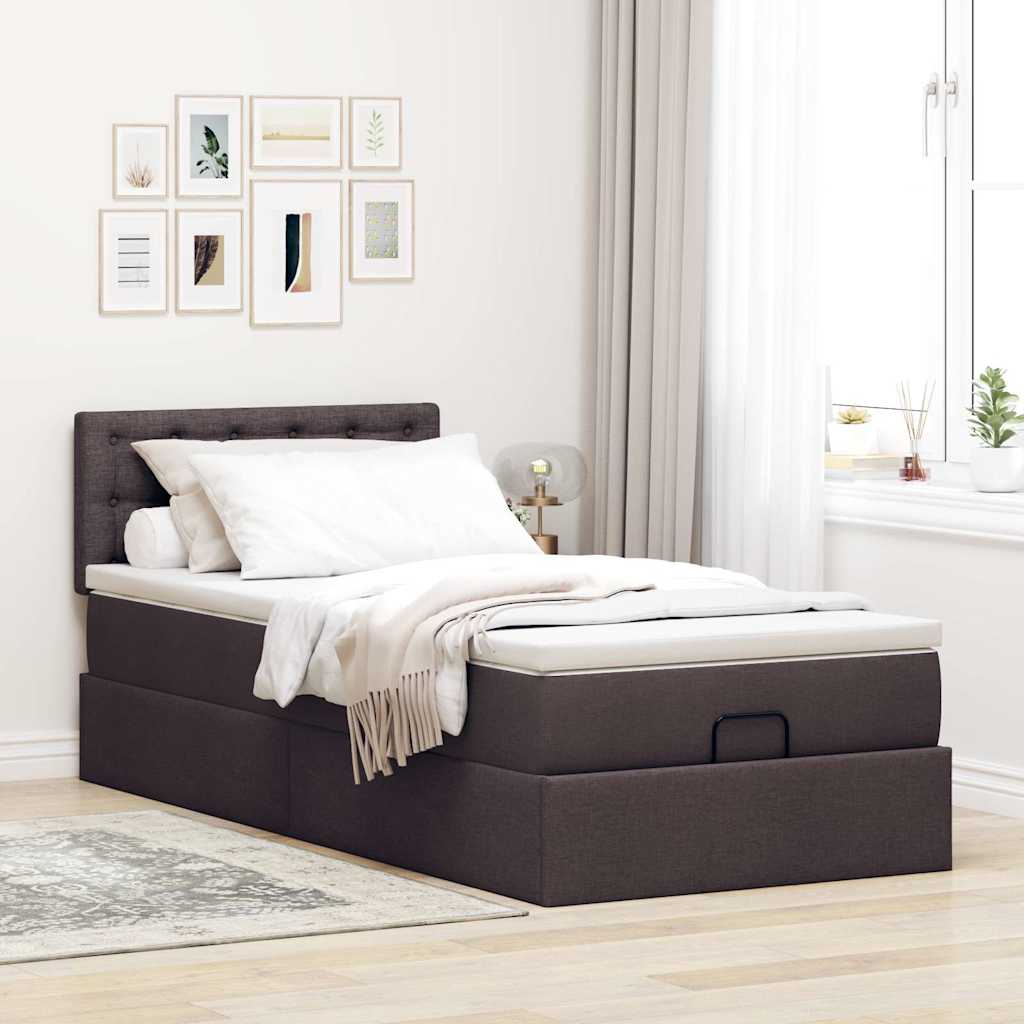 Ottoman bed met matras en LED's 80x200cm stof donkerbruin is nu te koop bij PeponiXL, paradijselijk wonen!