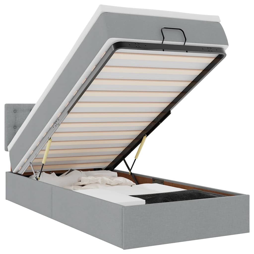Ottoman bed met matras en LED's 90x190cm stof lichtgrijs is nu te koop bij PeponiXL, paradijselijk wonen!