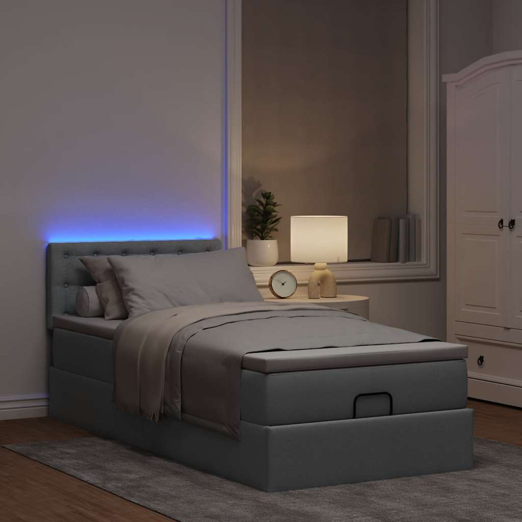 Ottoman bed met matras en LED's 90x190cm stof lichtgrijs is nu te koop bij PeponiXL, paradijselijk wonen!