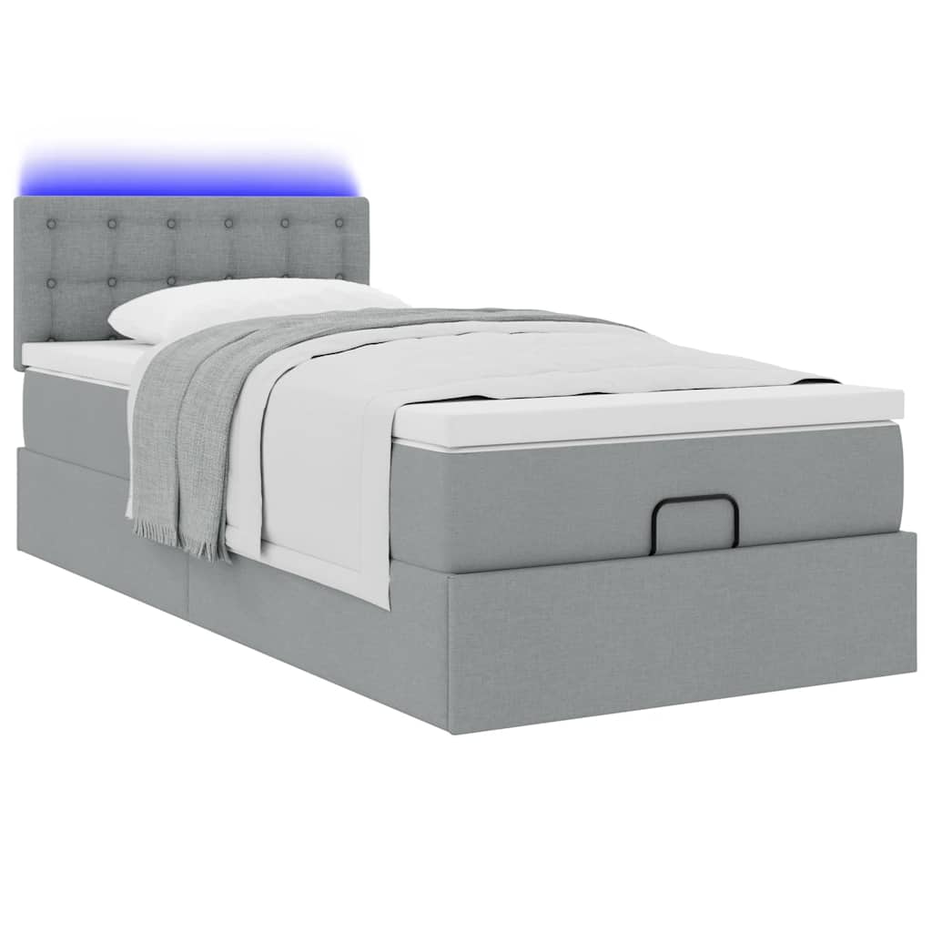 Ottoman bed met matras en LED's 90x190cm stof lichtgrijs is nu te koop bij PeponiXL, paradijselijk wonen!