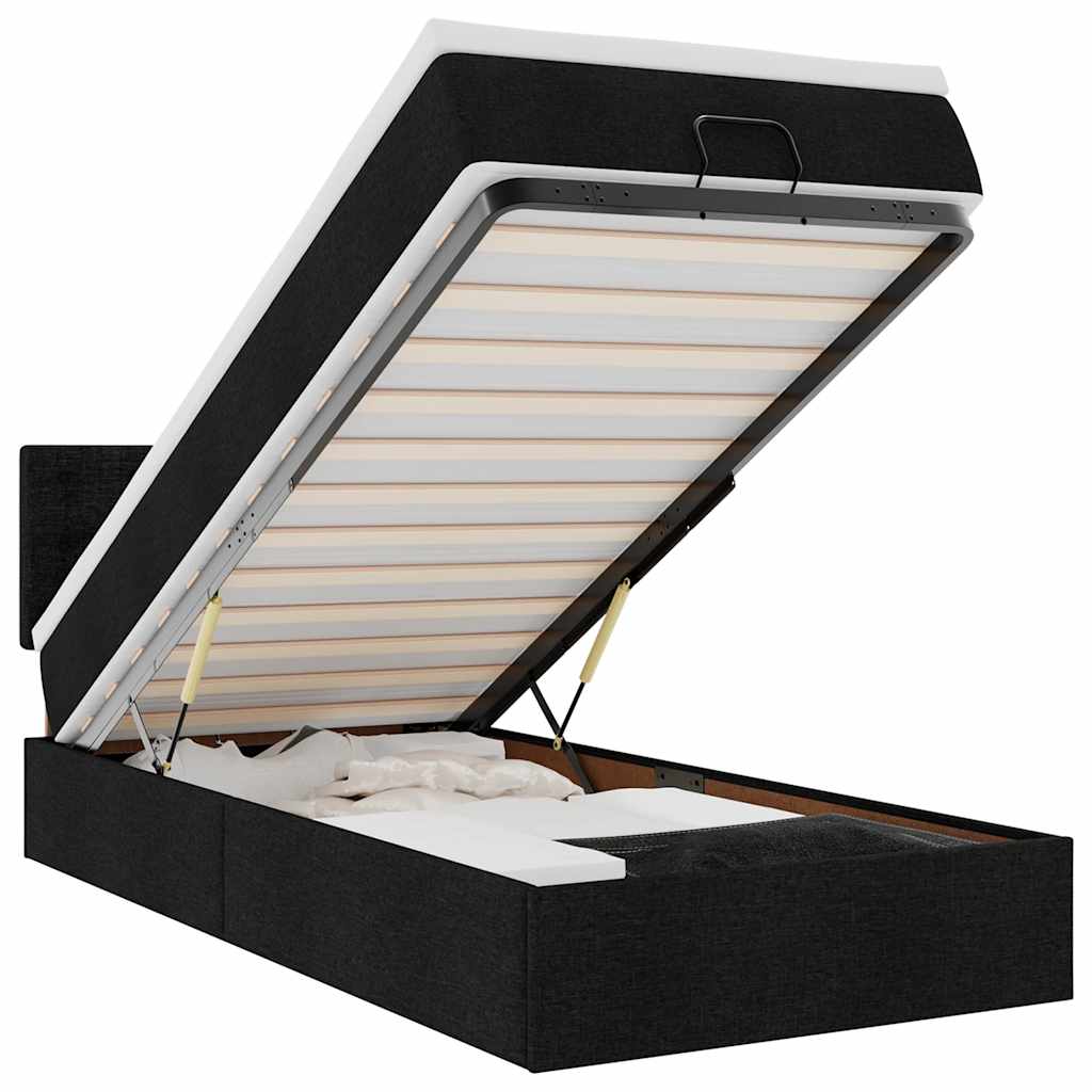 Ottoman bed met matras en LED's 90x190cm stof zwart is nu te koop bij PeponiXL, paradijselijk wonen!