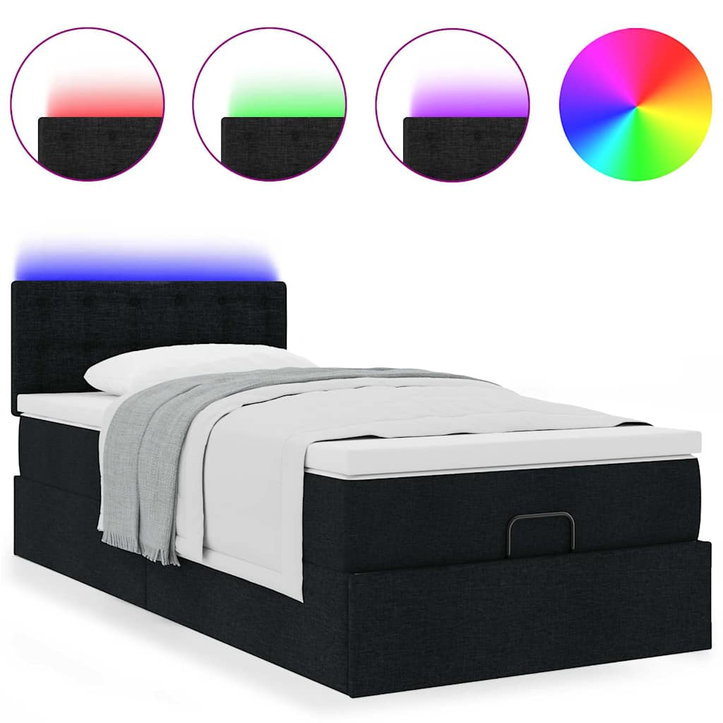 Ottoman bed met matras en LED's 90x190cm stof zwart is nu te koop bij PeponiXL, paradijselijk wonen!