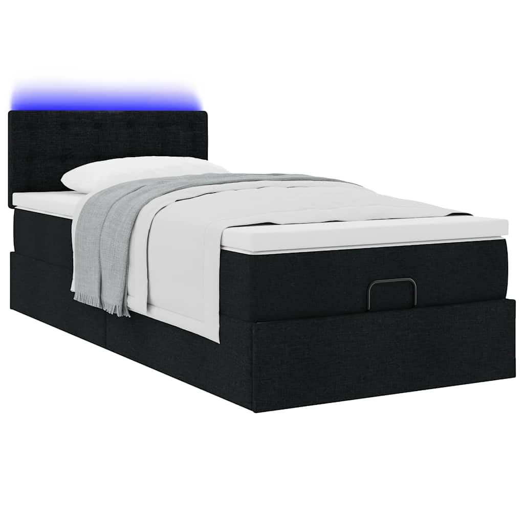 Ottoman bed met matras en LED's 90x190cm stof zwart is nu te koop bij PeponiXL, paradijselijk wonen!