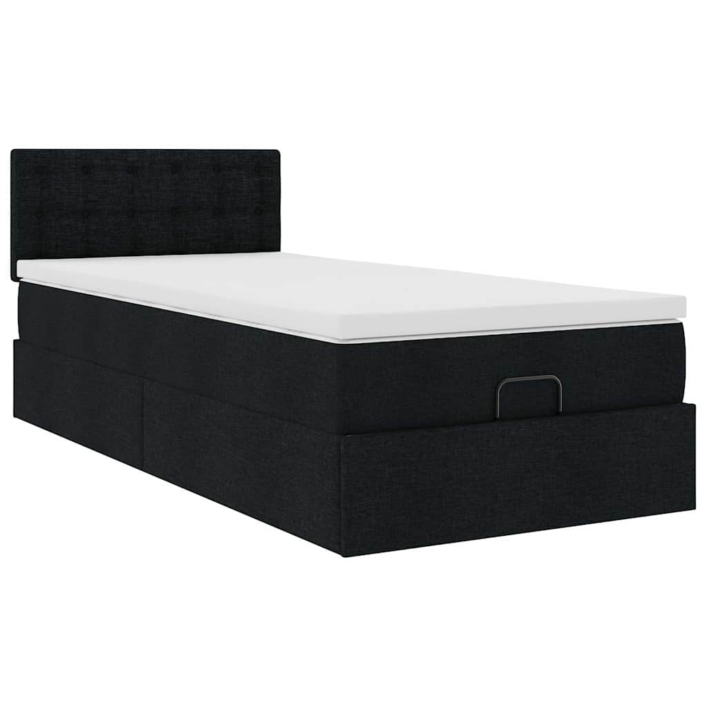 Ottoman bed met matras en LED's 90x190cm stof zwart is nu te koop bij PeponiXL, paradijselijk wonen!