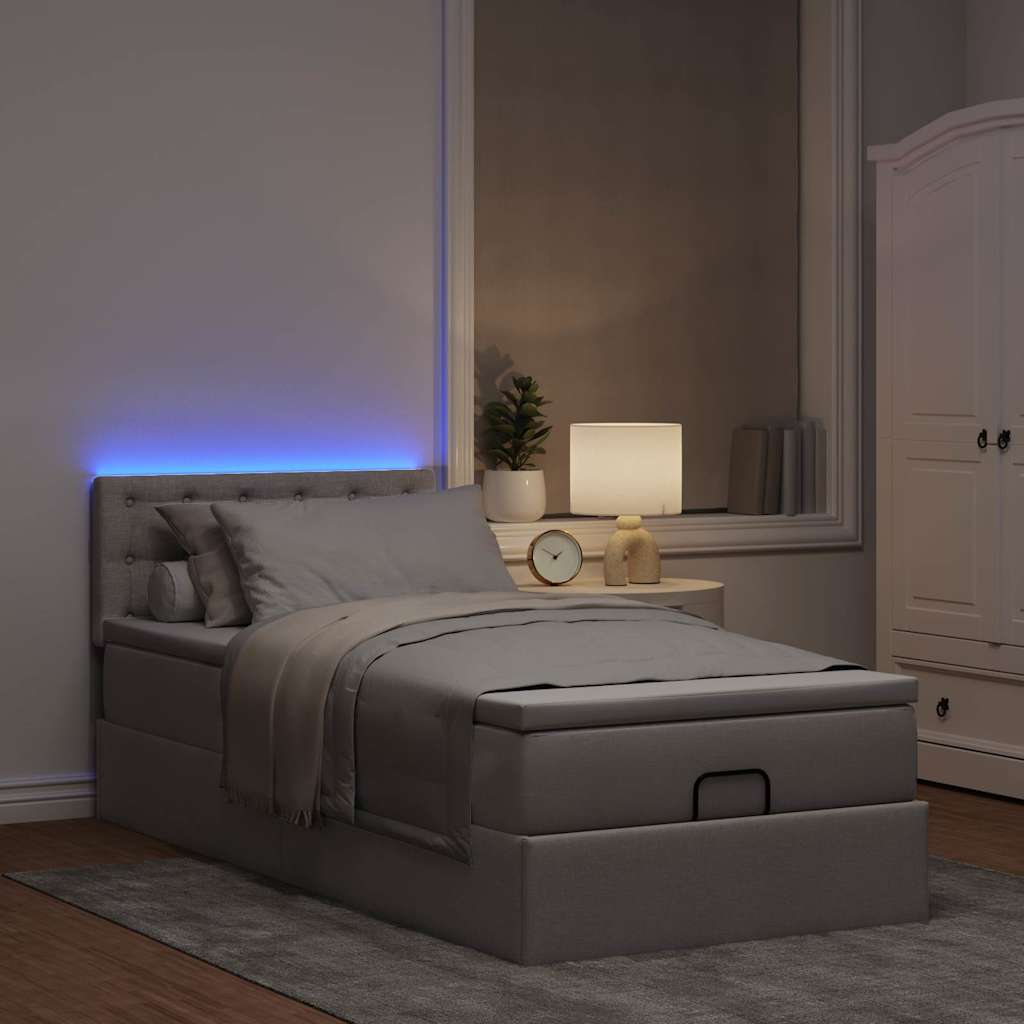 Ottoman bed met matras en LED's 90x190cm stof taupe is nu te koop bij PeponiXL, paradijselijk wonen!
