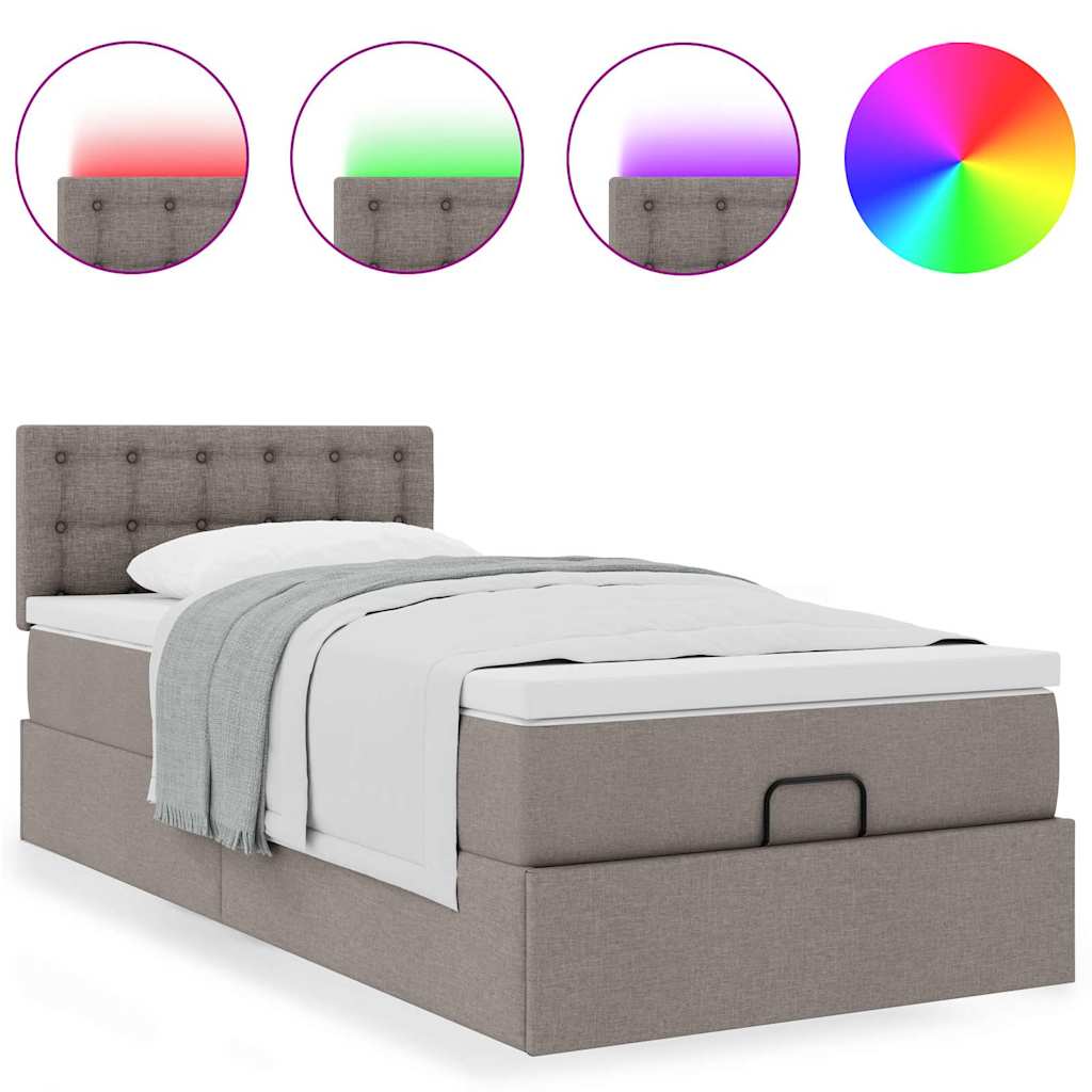 Ottoman bed met matras en LED's 90x190cm stof taupe is nu te koop bij PeponiXL, paradijselijk wonen!