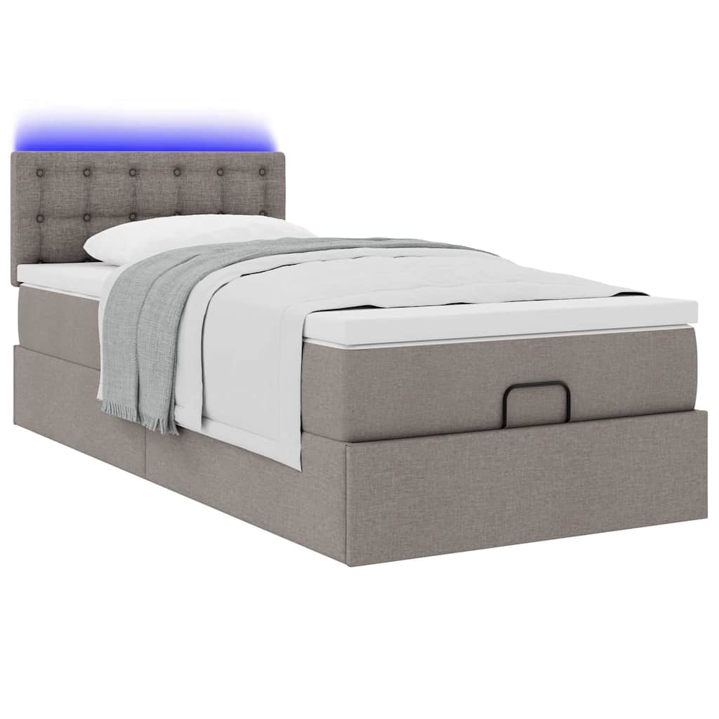 Ottoman bed met matras en LED's 90x190cm stof taupe is nu te koop bij PeponiXL, paradijselijk wonen!