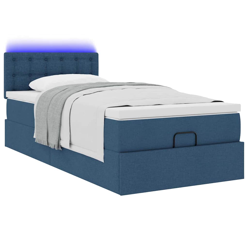 Ottoman bed met matras en LED's 90x190cm stof blauw is nu te koop bij PeponiXL, paradijselijk wonen!