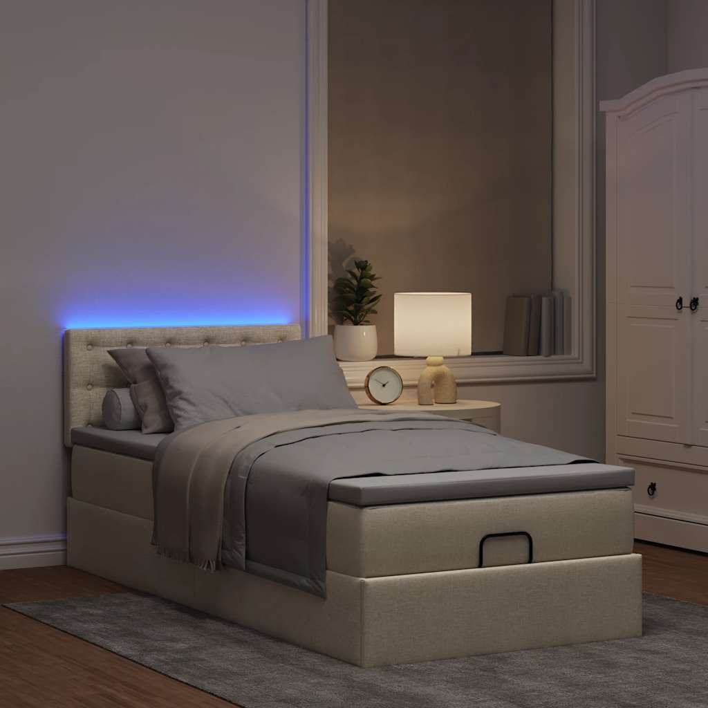 Ottoman bed met matras en LED's 100x200 cm stof crèmekleurig is nu te koop bij PeponiXL, paradijselijk wonen!