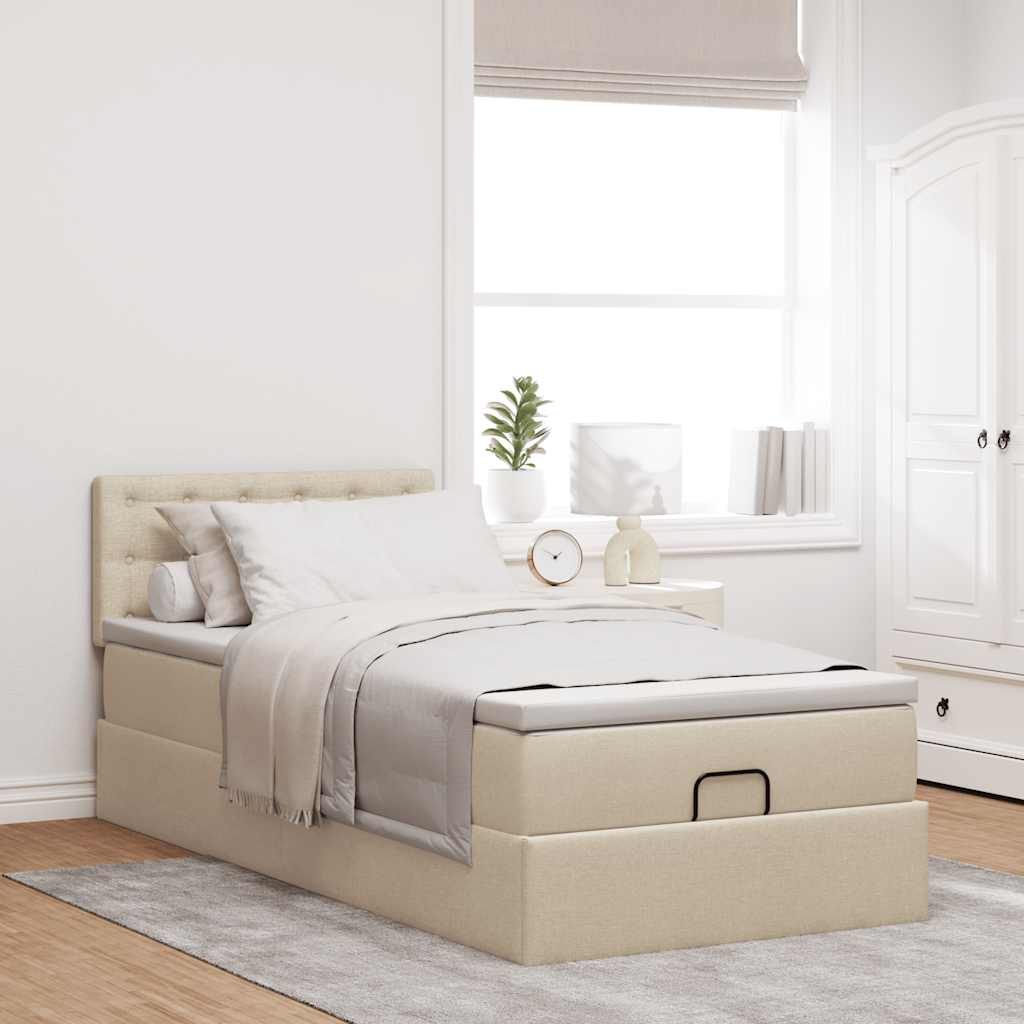 Ottoman bed met matras en LED's 100x200 cm stof crèmekleurig is nu te koop bij PeponiXL, paradijselijk wonen!