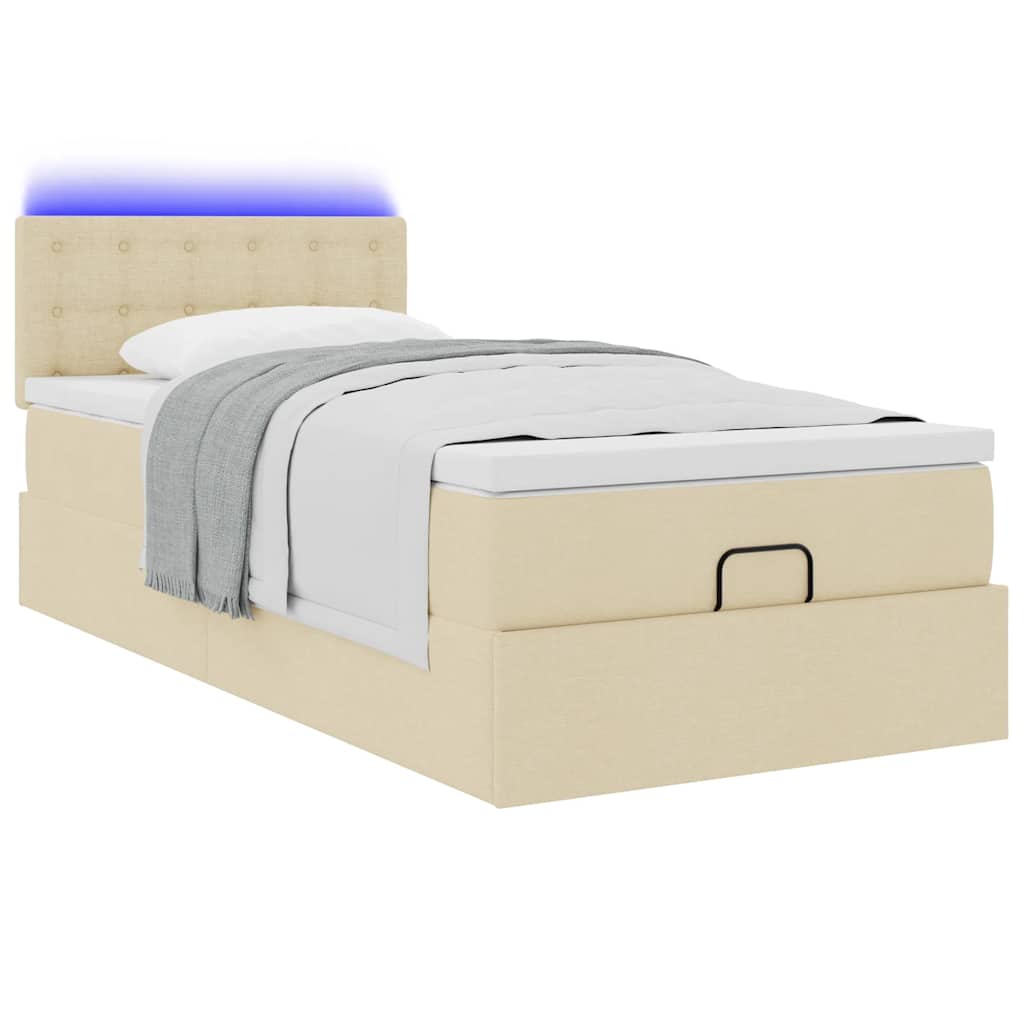 Ottoman bed met matras en LED's 100x200 cm stof crèmekleurig is nu te koop bij PeponiXL, paradijselijk wonen!