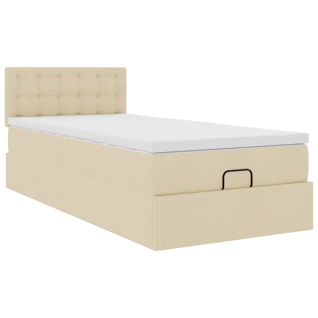 Ottoman bed met matras en LED's 100x200 cm stof crèmekleurig is nu te koop bij PeponiXL, paradijselijk wonen!