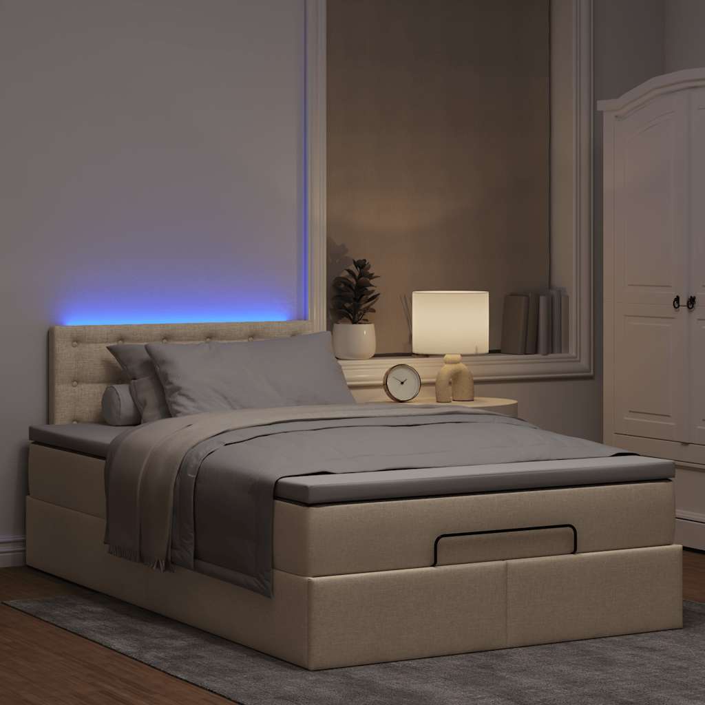 Bed poef met matras en LED's 120x190 cm stof crèmekleurig is nu te koop bij PeponiXL, paradijselijk wonen!