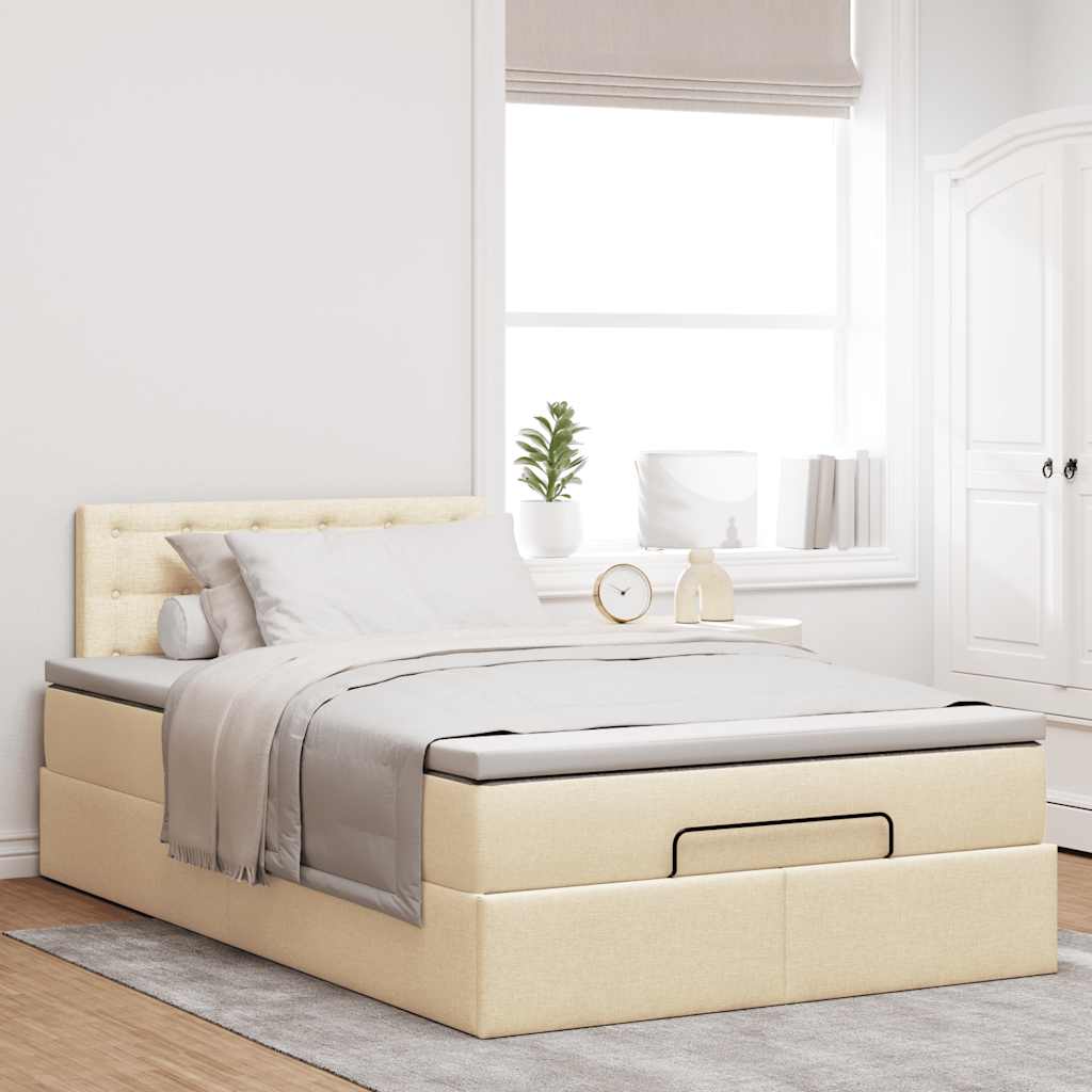 Bed poef met matras en LED's 120x190 cm stof crèmekleurig is nu te koop bij PeponiXL, paradijselijk wonen!