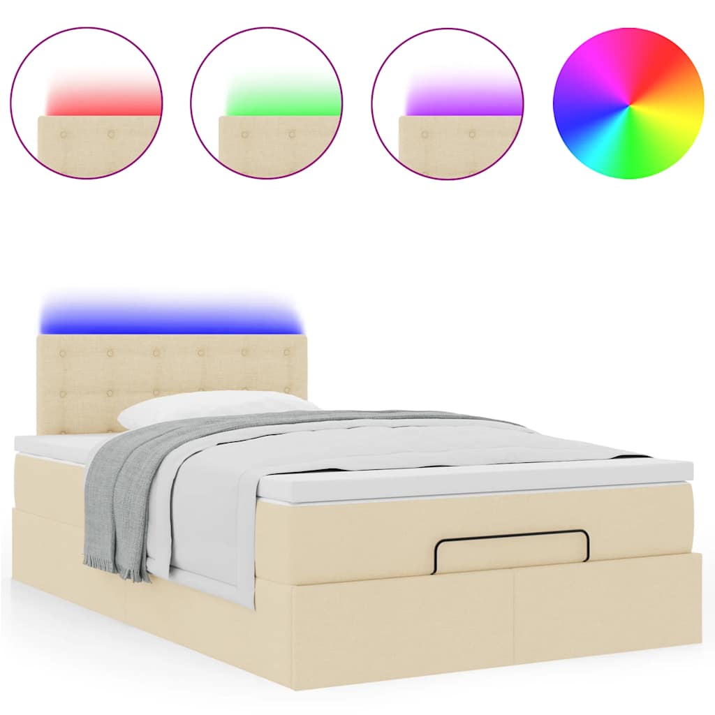 Bed poef met matras en LED's 120x190 cm stof crèmekleurig is nu te koop bij PeponiXL, paradijselijk wonen!
