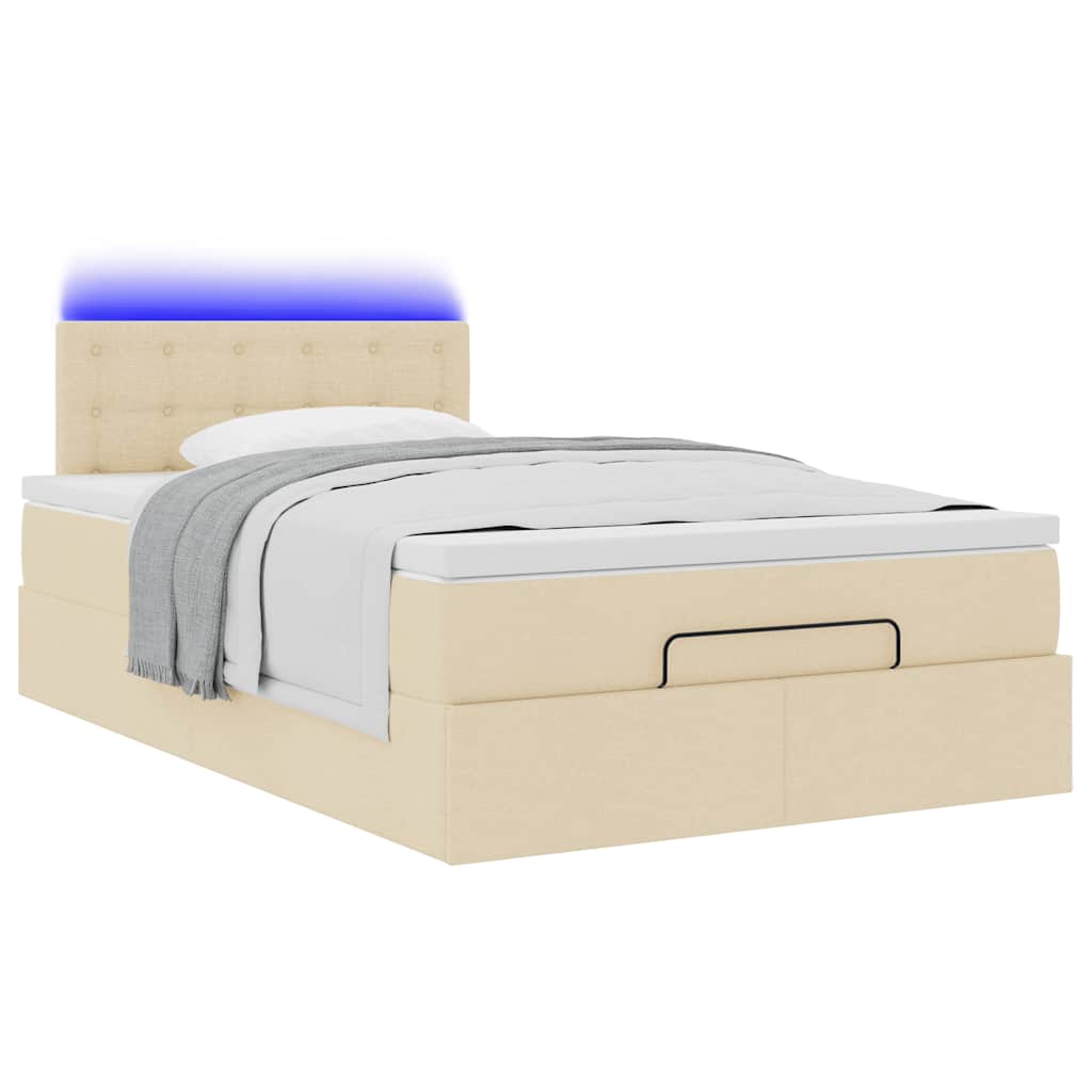 Bed poef met matras en LED's 120x190 cm stof crèmekleurig is nu te koop bij PeponiXL, paradijselijk wonen!