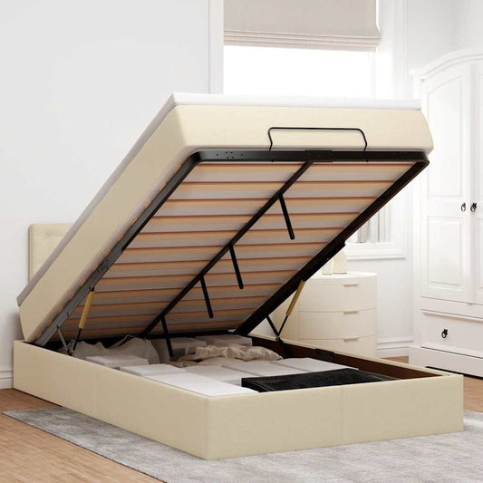Bed poef met matras en LED's 120x190 cm stof crèmekleurig is nu te koop bij PeponiXL, paradijselijk wonen!