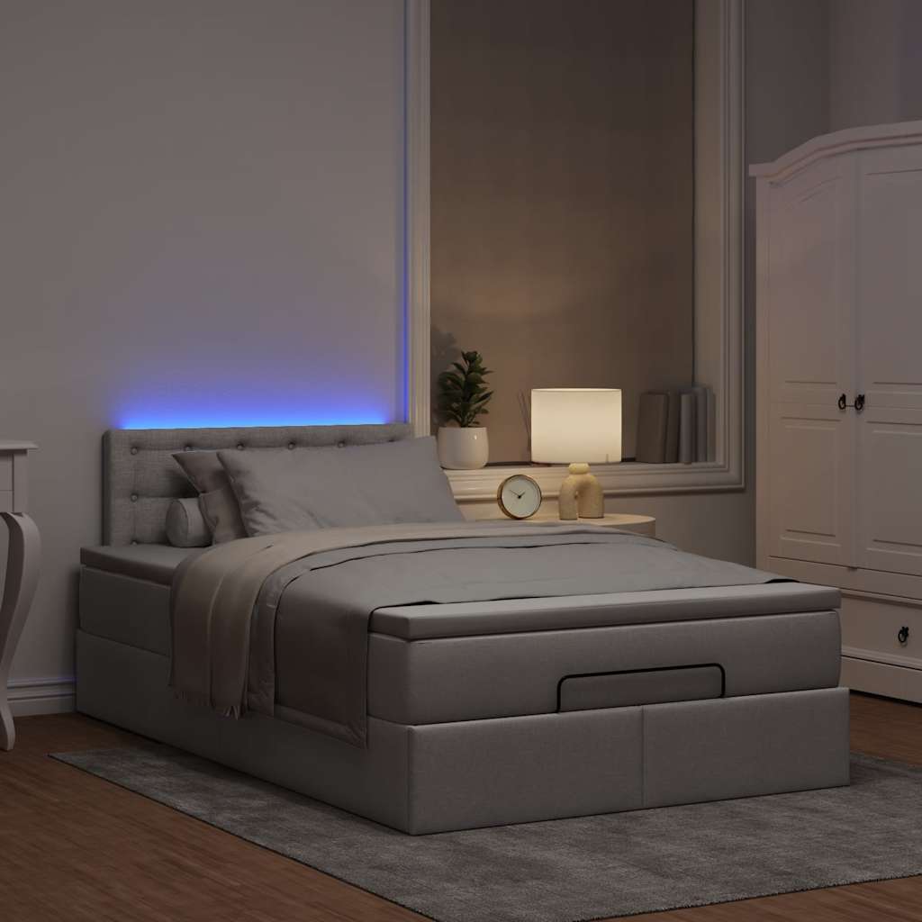 Ottoman bed met matras en LED's 120x200cm stof taupe is nu te koop bij PeponiXL, paradijselijk wonen!