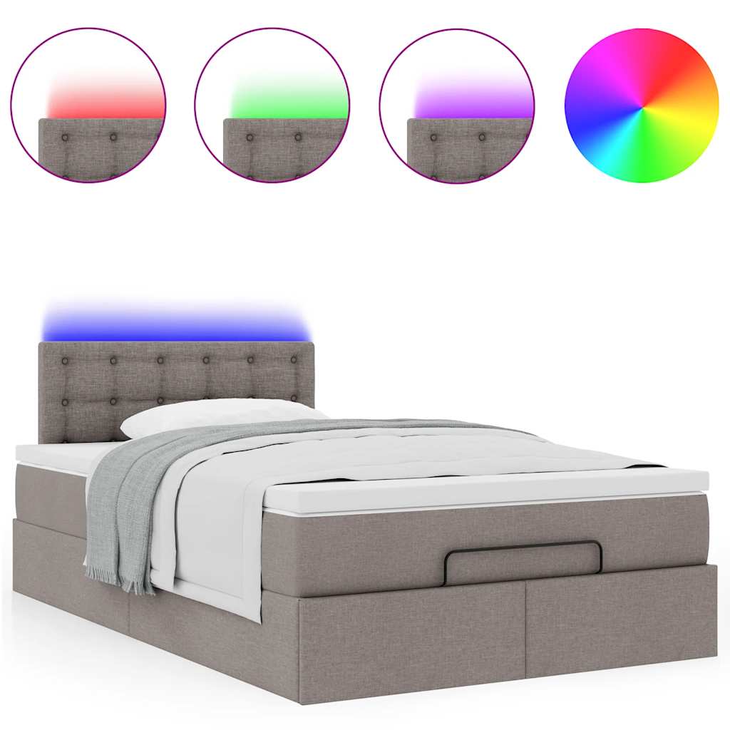 Ottoman bed met matras en LED's 120x200cm stof taupe is nu te koop bij PeponiXL, paradijselijk wonen!