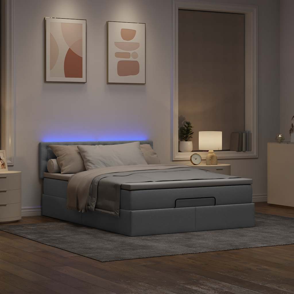 Bed poef met matras en LED's stof 140x190 cm lichtgrijs is nu te koop bij PeponiXL, paradijselijk wonen!