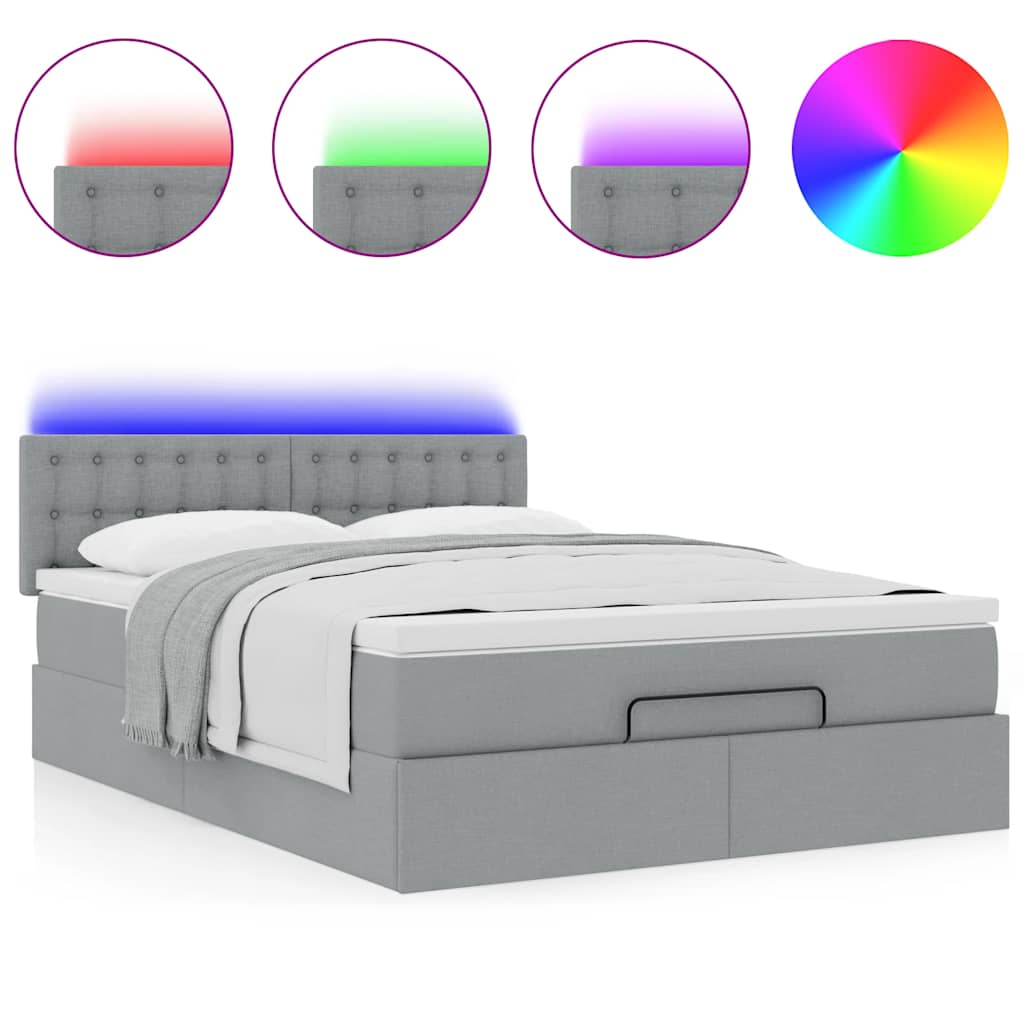 Bed poef met matras en LED's stof 140x190 cm lichtgrijs is nu te koop bij PeponiXL, paradijselijk wonen!
