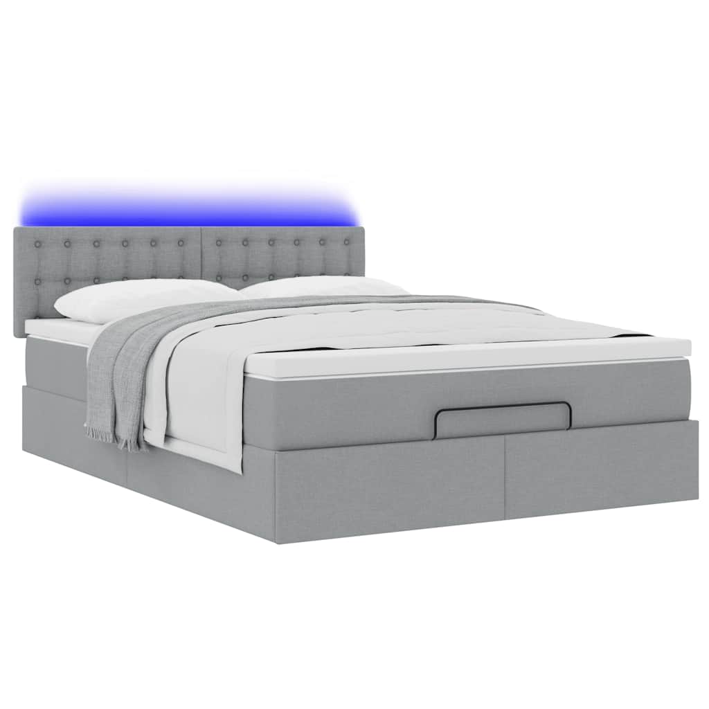 Bed poef met matras en LED's stof 140x190 cm lichtgrijs is nu te koop bij PeponiXL, paradijselijk wonen!