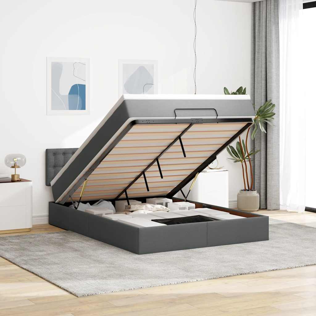 Bed poef met matras en LED's stof 140x190 cm donkergrijs is nu te koop bij PeponiXL, paradijselijk wonen!