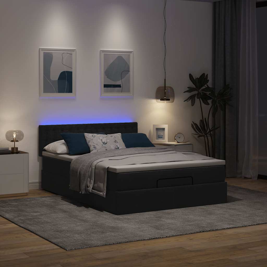 Bed poef met matras en LED's stof 140x190 cm zwart is nu te koop bij PeponiXL, paradijselijk wonen!