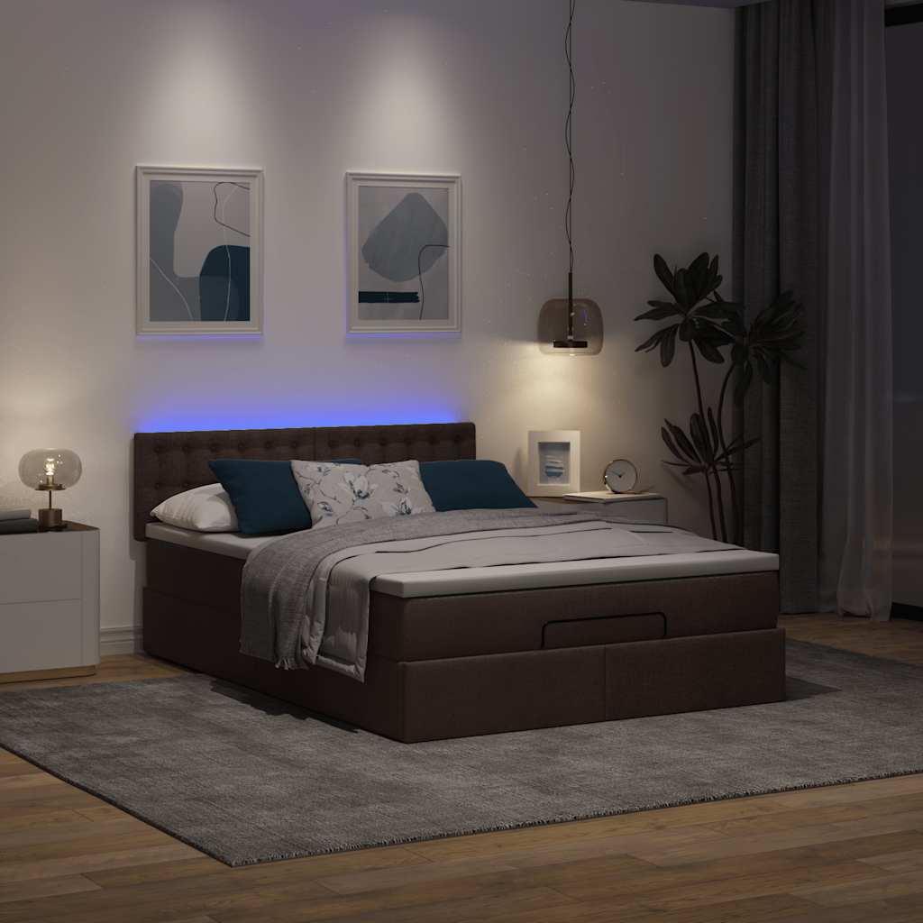 Bed poef met matras en LED's 140x190 cm stof donkerbruin is nu te koop bij PeponiXL, paradijselijk wonen!