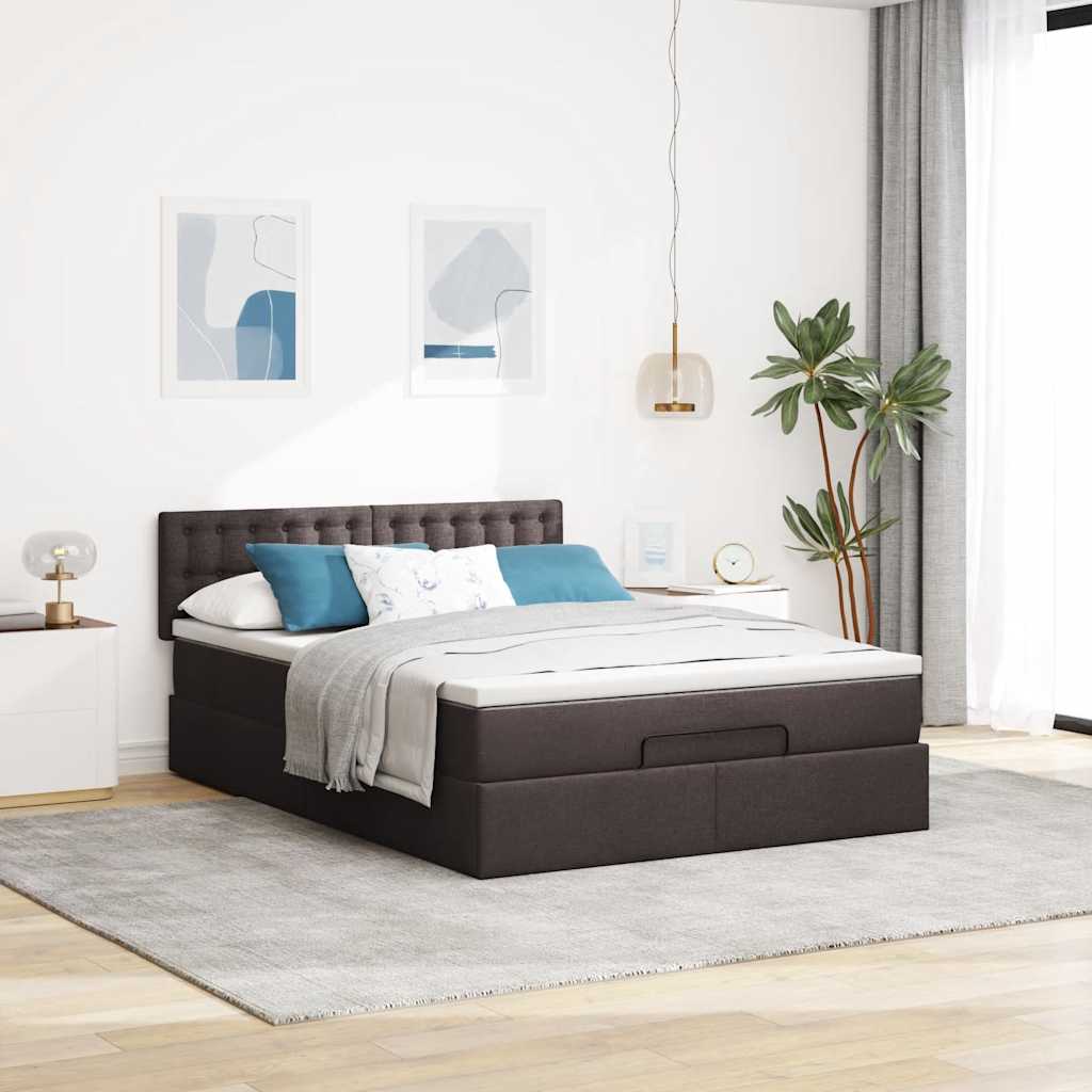Bed poef met matras en LED's 140x190 cm stof donkerbruin is nu te koop bij PeponiXL, paradijselijk wonen!