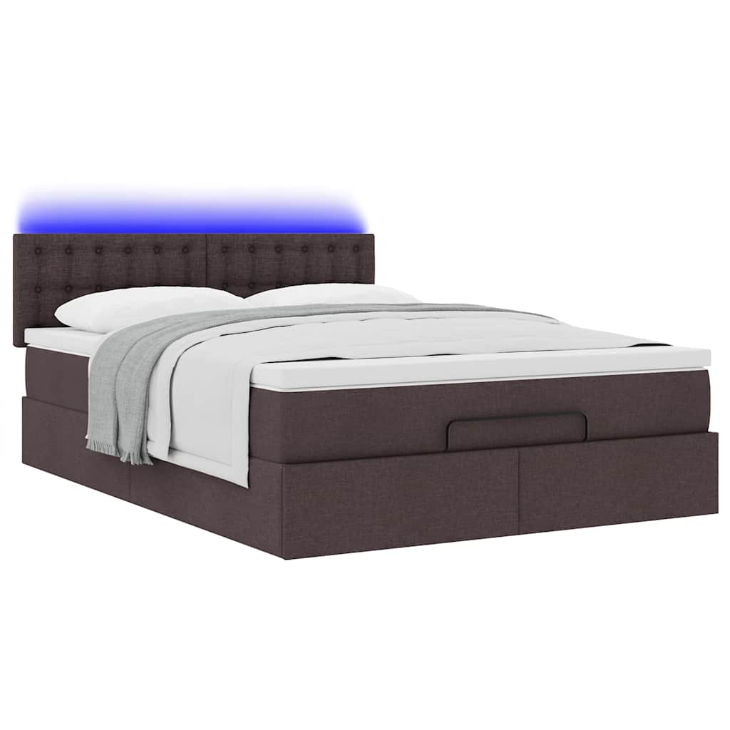 Bed poef met matras en LED's 140x190 cm stof donkerbruin is nu te koop bij PeponiXL, paradijselijk wonen!