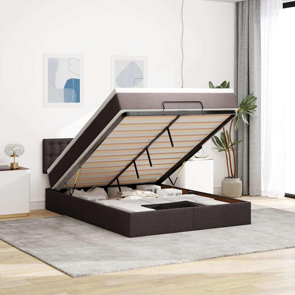 Bed poef met matras en LED's 140x190 cm stof donkerbruin is nu te koop bij PeponiXL, paradijselijk wonen!
