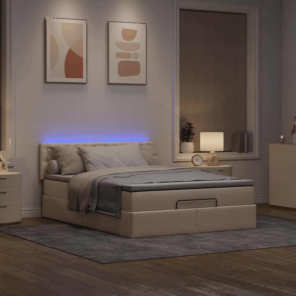 Bed poef met matras en LED's stof 140x190 cm crème is nu te koop bij PeponiXL, paradijselijk wonen!