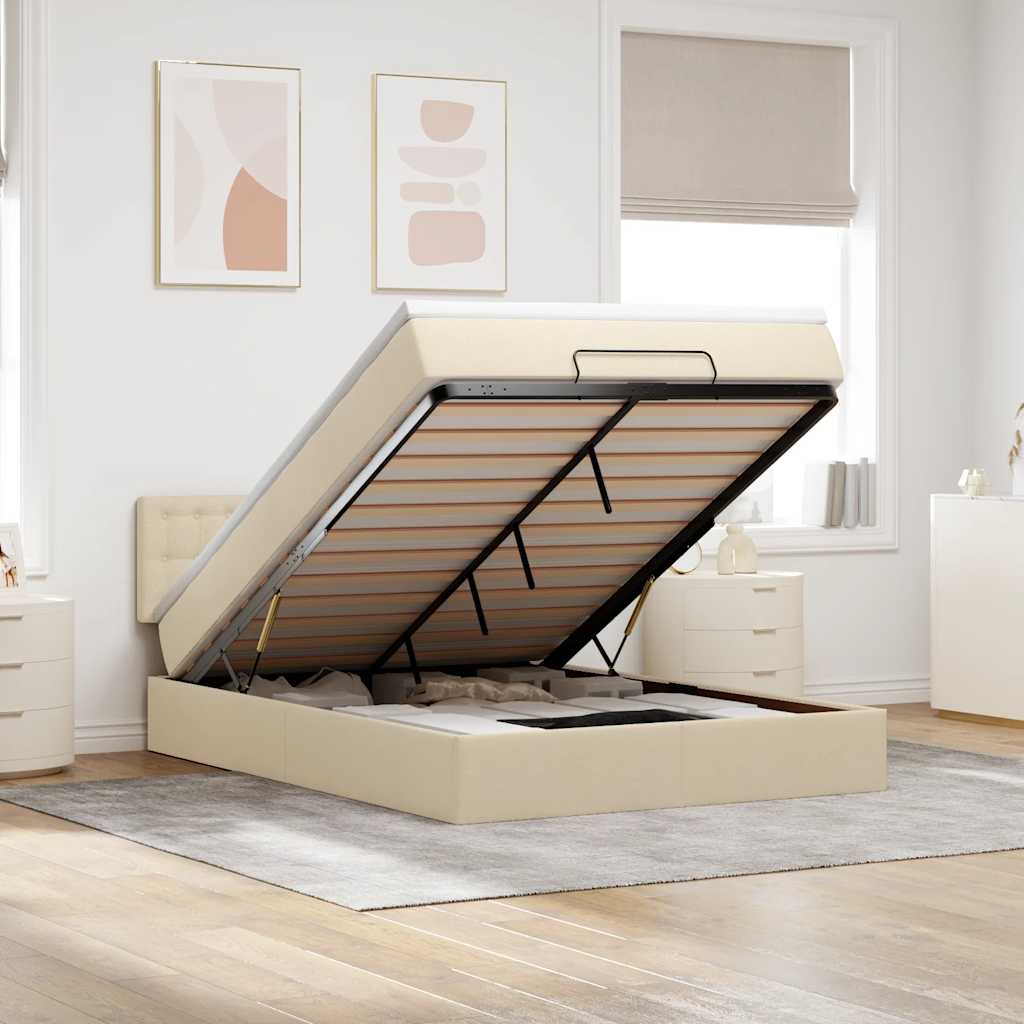 Bed poef met matras en LED's stof 140x190 cm crème is nu te koop bij PeponiXL, paradijselijk wonen!