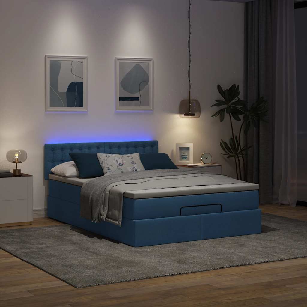 Bed poef met matras en LED's stof 140x190 cm blauw is nu te koop bij PeponiXL, paradijselijk wonen!