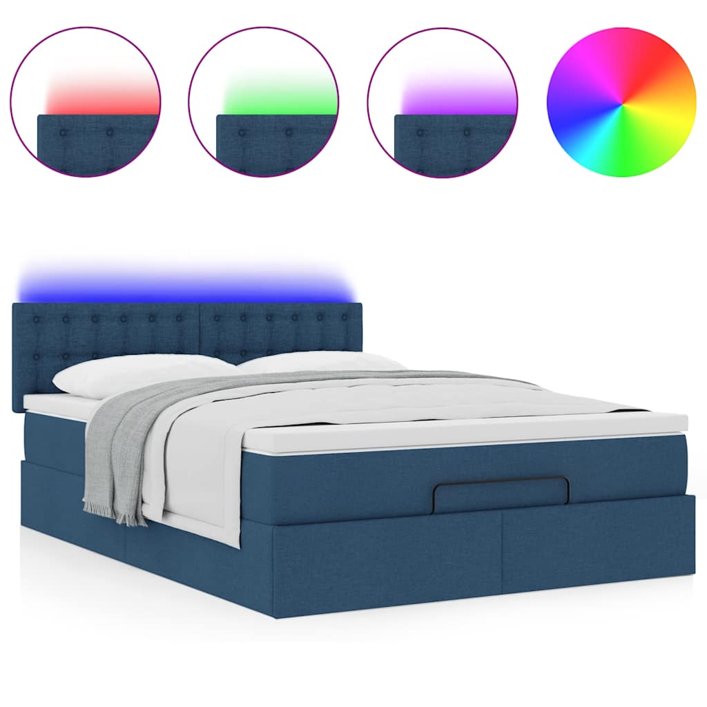 Bed poef met matras en LED's stof 140x190 cm blauw is nu te koop bij PeponiXL, paradijselijk wonen!