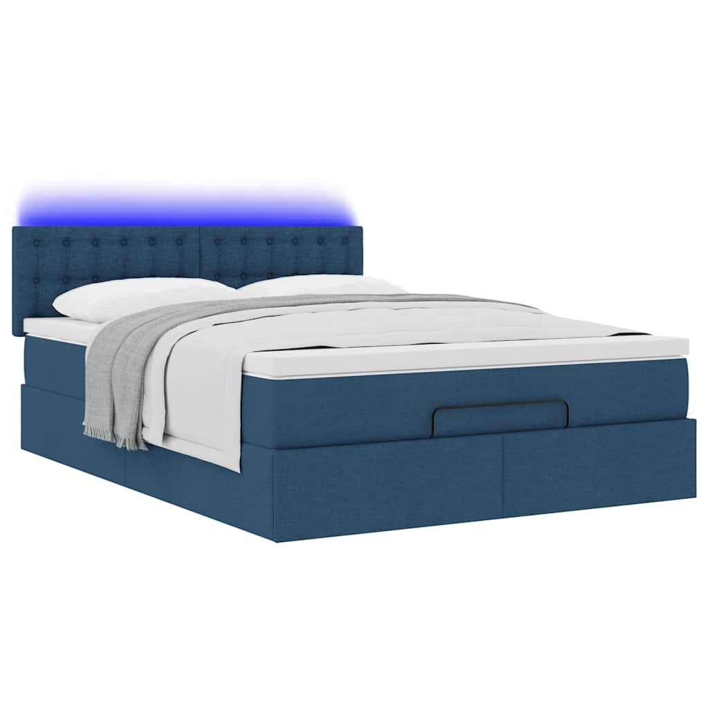 Bed poef met matras en LED's stof 140x190 cm blauw is nu te koop bij PeponiXL, paradijselijk wonen!