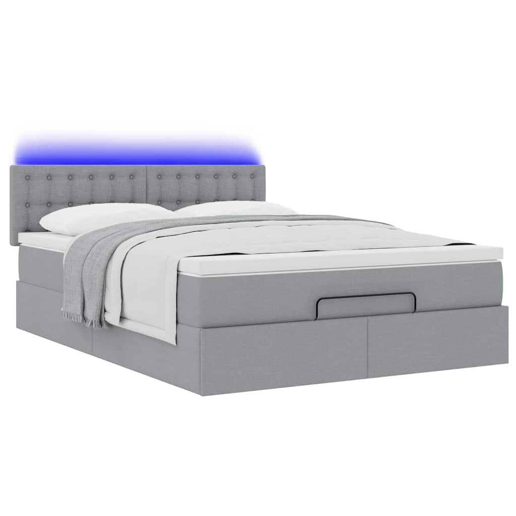 Ottoman bed met matras en LED's 140x200cm stof lichtgrijs is nu te koop bij PeponiXL, paradijselijk wonen!
