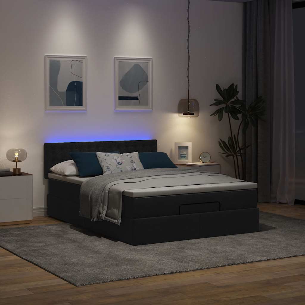 Bed poef met matras en LED's 140x200 cm stof zwart is nu te koop bij PeponiXL, paradijselijk wonen!
