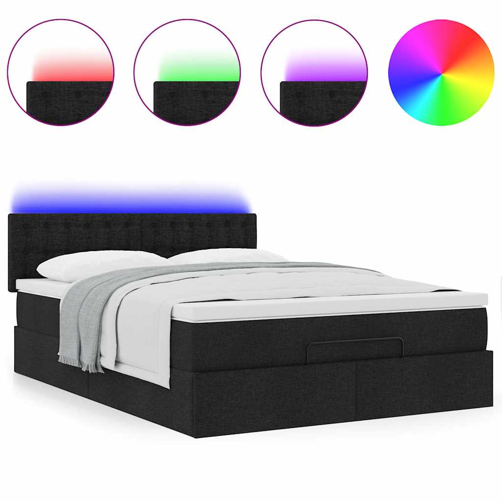 Bed poef met matras en LED's 140x200 cm stof zwart is nu te koop bij PeponiXL, paradijselijk wonen!