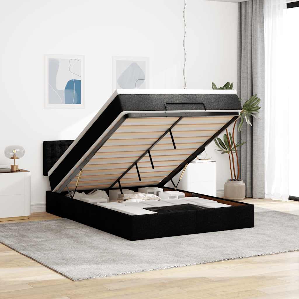 Bed poef met matras en LED's 140x200 cm stof zwart is nu te koop bij PeponiXL, paradijselijk wonen!