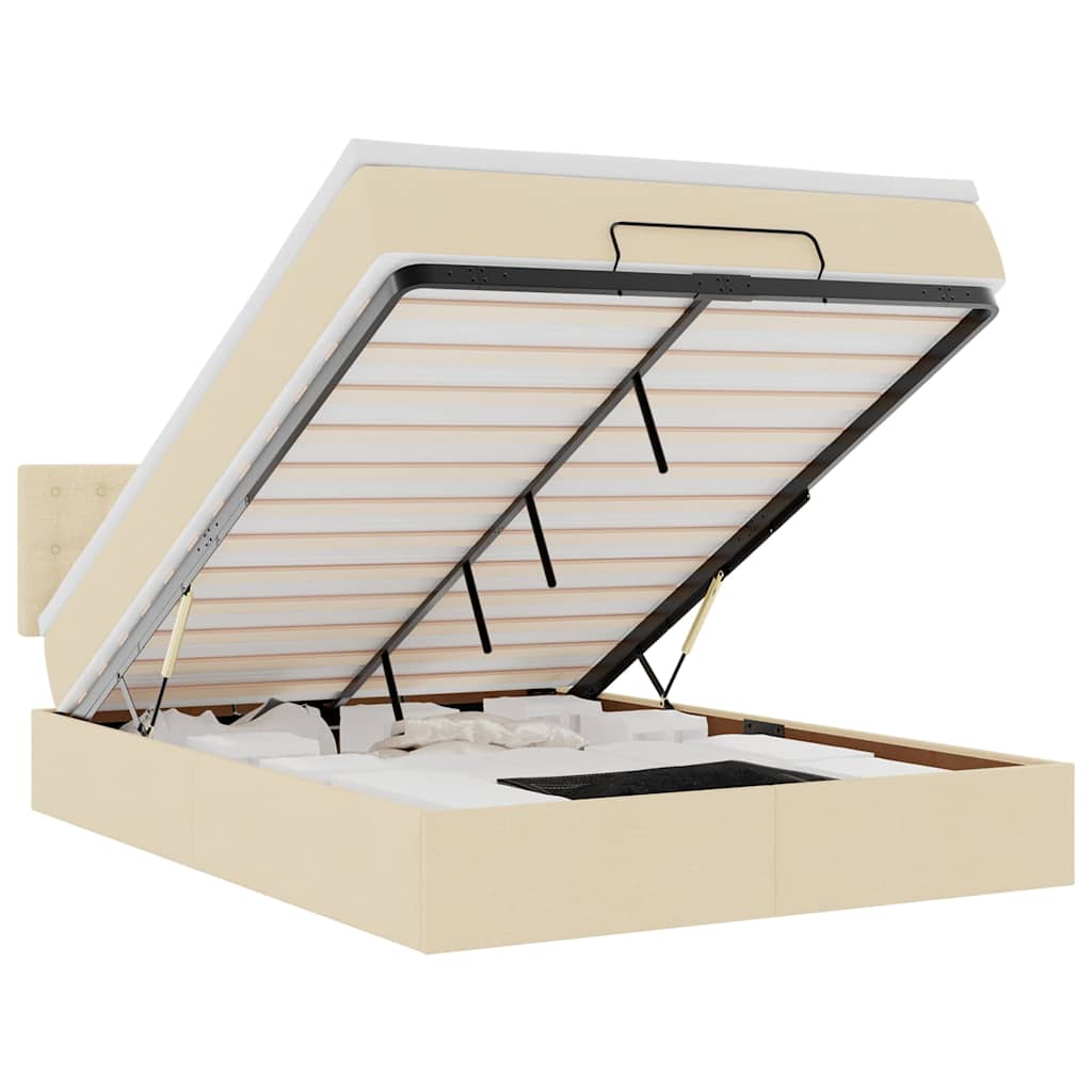 Bed poef met matras en LED's 140x200 cm stof crèmekleurig is nu te koop bij PeponiXL, paradijselijk wonen!