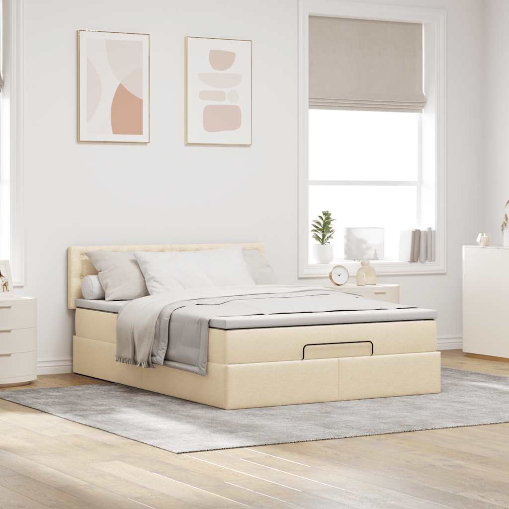 Bed poef met matras en LED's 140x200 cm stof crèmekleurig is nu te koop bij PeponiXL, paradijselijk wonen!