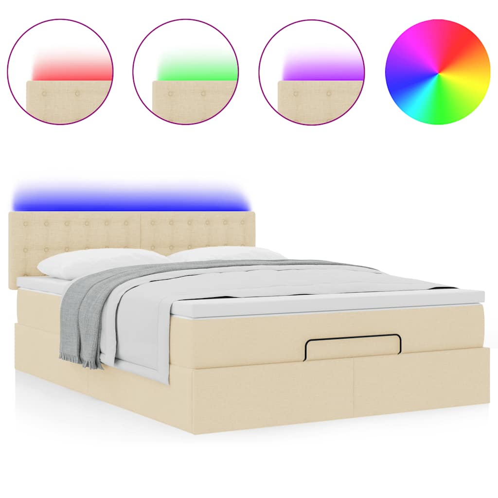 Bed poef met matras en LED's 140x200 cm stof crèmekleurig is nu te koop bij PeponiXL, paradijselijk wonen!