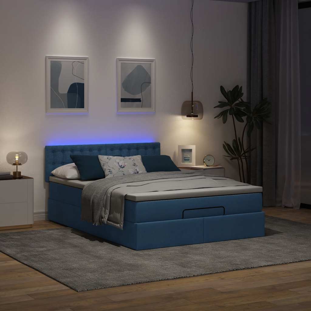 Ottoman bed met matras en LED's 140x200cm stof blauw is nu te koop bij PeponiXL, paradijselijk wonen!