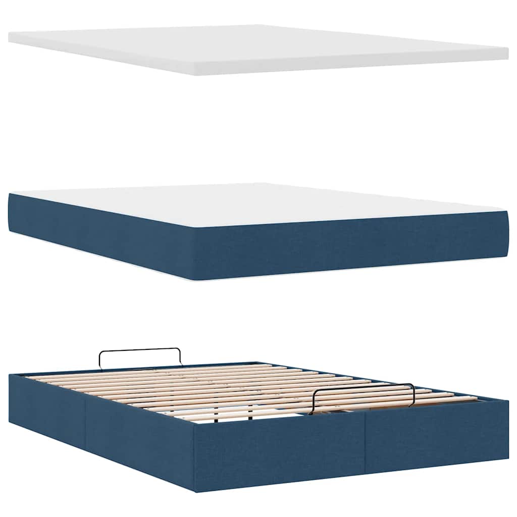 Ottoman bed met matras en LED's 140x200cm stof blauw is nu te koop bij PeponiXL, paradijselijk wonen!