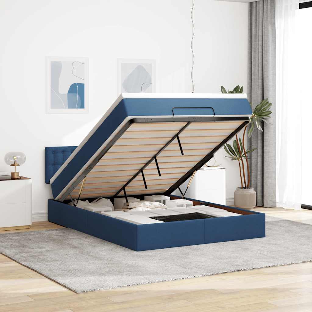 Ottoman bed met matras en LED's 140x200cm stof blauw is nu te koop bij PeponiXL, paradijselijk wonen!