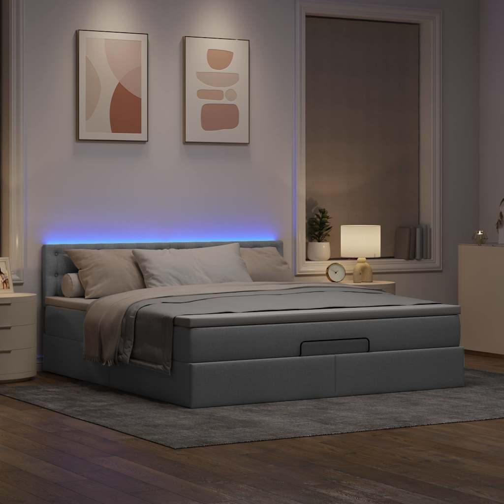 Ottoman bed met matras en LED's 160x200 cm stof lichtgrijs is nu te koop bij PeponiXL, paradijselijk wonen!