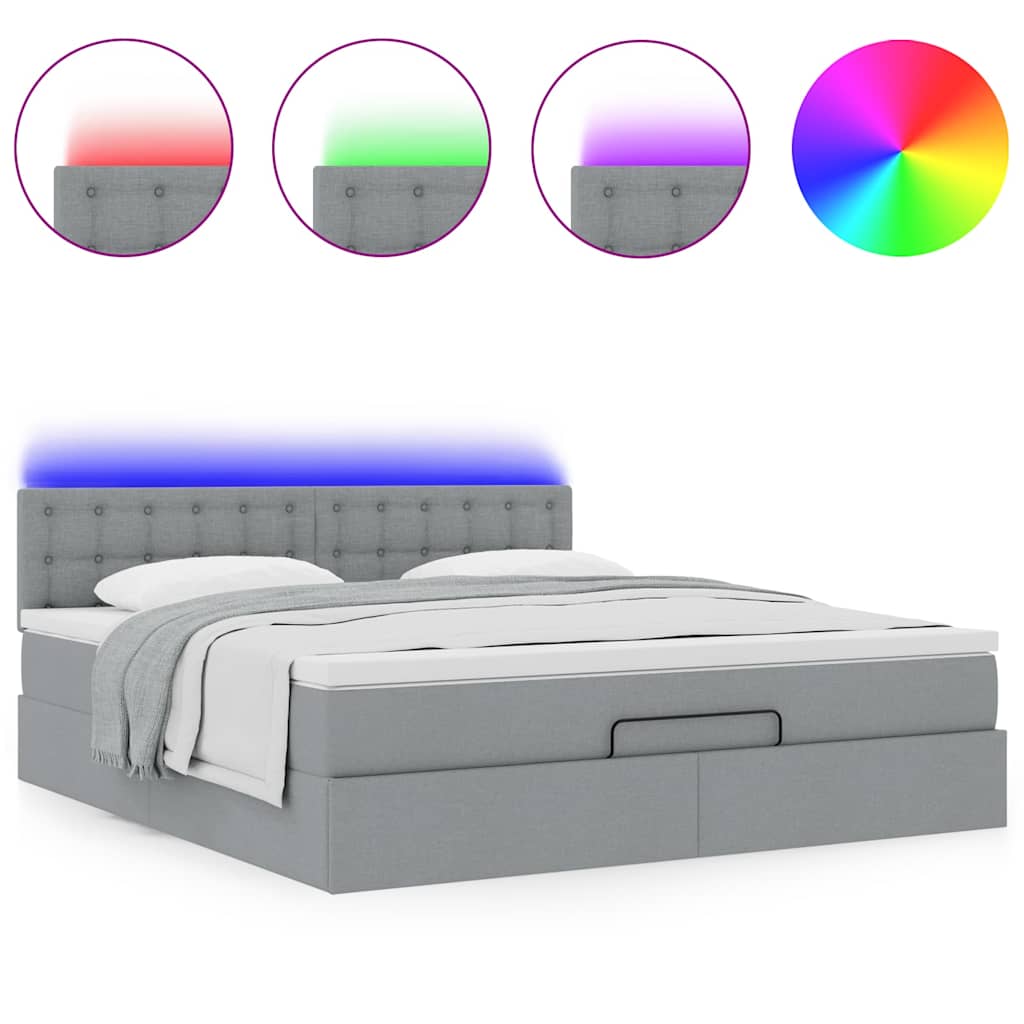 Ottoman bed met matras en LED's 160x200 cm stof lichtgrijs is nu te koop bij PeponiXL, paradijselijk wonen!