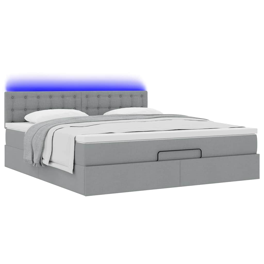Ottoman bed met matras en LED's 160x200 cm stof lichtgrijs is nu te koop bij PeponiXL, paradijselijk wonen!